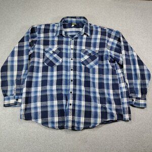 OshKosh B'Gosh Flannel Shirt Mens 2XLB Blue Plaid Heavyweight Cotton *Flaws*